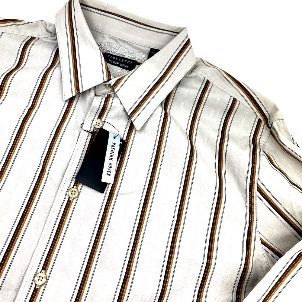 Structure Button Down Up Size Large 41-43 Men's Premium Woven Shirt Stripes